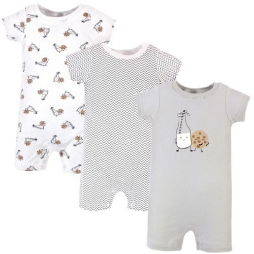 Hudson Baby Infant Boy Cotton Rompers 3pk, Milk Cookies, 0-3 Months