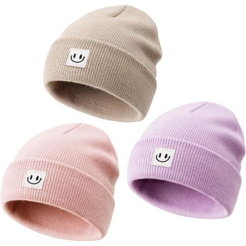 FURTALK 3 Pack Toddler Kids Beanie Baby Winter Hat Knit Boys Girls Kids Embroidered Warm Cap