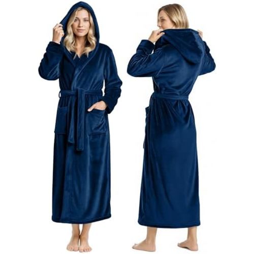 NY Threads Premium Womens Robe with Hood, Plush Fleece Long Bath Robe for Women, Fluffy Soft Women's Bathrobe