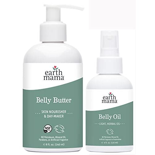 Earth Mama Belly Butter & Belly Oil Bundle for Dry, Stretching Skin | Moisturize + Encourage Skin's Natural Elasticity During Pregnancy & Beyond, 8-Fluid Ounce & 4-Fluid Ounce