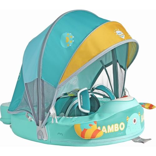 Mambobaby Float with Canopy Size Improved Non Inflatable Infant Baby Pool Float Smart Mambo Float Swim Trainer Add Tail Swim Float Mambo Float Solid Air Free Water Waist Swimming Ring