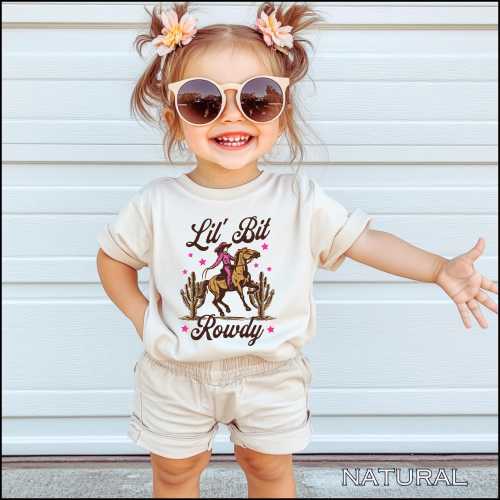 Lil' Bit Rowdy Girls Rodeo Shirt Toddler Western Outfit Wild West Birthday TShirt Baby Cowgirl Tee 1st 2nd 3rd BDay Shirt First Rodeo Party