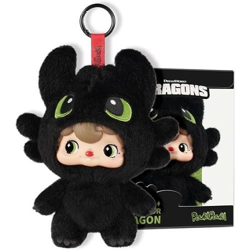 52TOYS PoukaPouka x Toothless How to Train Your Dragon- Night Fury Vinyl Face Plush Toy, Stuffed Animal Action Figures Collectible Toys with Soft and Adorable Design, Giftable Home Decorations