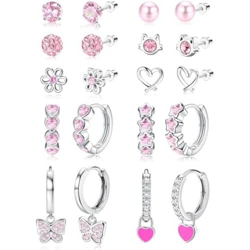Jstyle Hypoallergenic Earrings for Girls Women Surgical Stainlee Steel Earrings for Sensitive Ears Screw Back Earrings Set Cute Hoop Earrings for Girls Kids Earrings Toddler Earrings Jewelry for Teen Girls