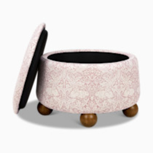 Namesake Morris & Co. x Namesake Tuffet Storage Ottoman - Pure Brer Rabbit In Rose Performance Eco-Weave