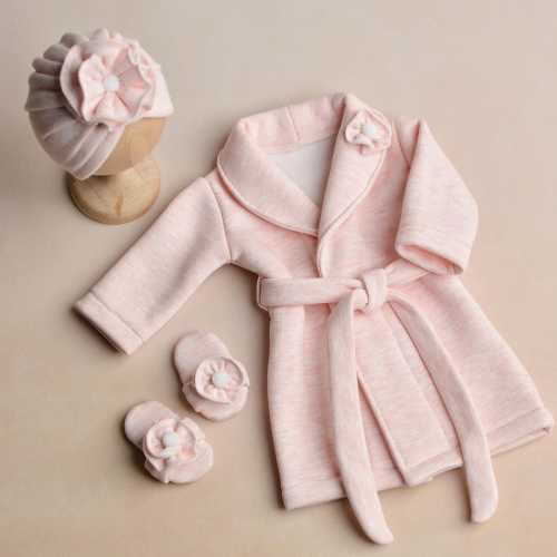 Baby Bathrobe Outfit, Newborn SPA Costume, Pink Robe, Slippers, Soft Turban, Girl Photo Props, Infant Sauna Set, Unique Baby Shower Gift