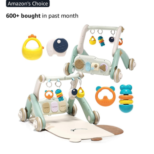 2 in 1 Baby Gym with Walker,Baby Play Mat with 4 Infant Learning Sensory,Double-Sided Multifunctional Removable Play Piano Panel,Sit-to-Stand Learning Walker for 0-24 Months Boy Girl [White]