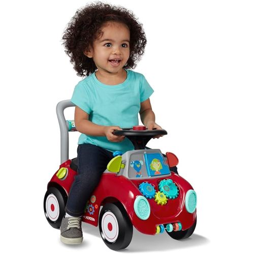 Radio Flyer Busy Buggy, for Toddlers 1-3, 3-in-1 Push Walker Ride On Car with 17 Sensory Activities, Anti-Tip Feature, Under-Seat Storage, Horn and Gears, 42 lb Capacity, Toddler Ride On Toys