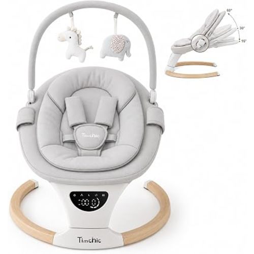 Baby Swing for Infants, Portable Electric Swing with Auto-Rocking Detection, 5 Speeds, 3 Heights, Remote Control, for Newborn to 9 Months (Gray)