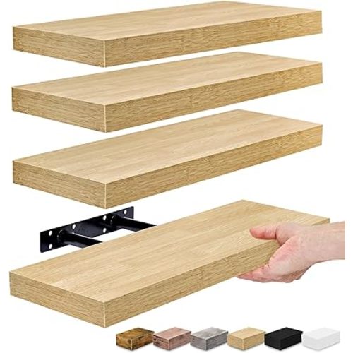 Sorbus Floating Shelves for Wall, 16" Bathroom Shelves Wall Mounted for Kitchen, Bedroom, Living Room, Bathroom Storage, Over Toilet, Hanging Book Shelf for Wall Home Decor (4 Pack)