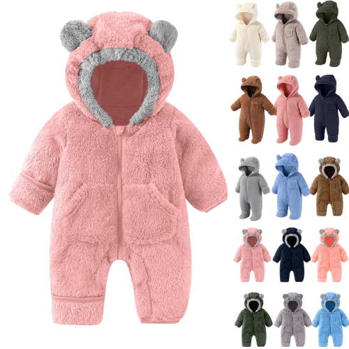 Newborn Baby Fleece Footie Snowsuit Winter Bunting Onesie Cartoon Warm Hooded Romper Jumpsuit Outfits For Girls Boys