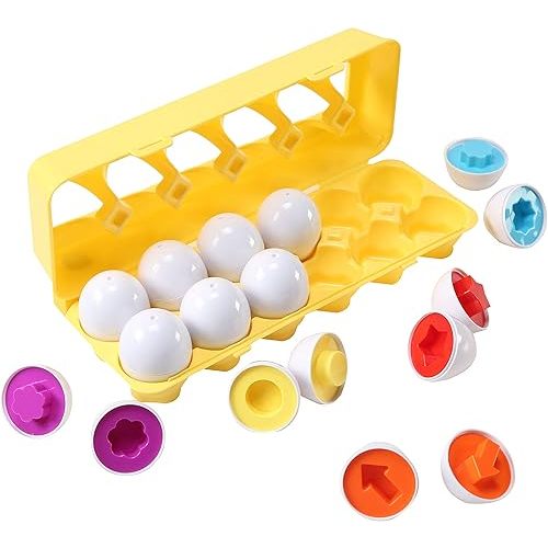 Dimple Fun Easter Egg Matching Toy Set (12 Eggs) - Toddler STEM, Shape Recognition & Color Sorting Toys, Educational Easter Eggs for Kids, Play Egg Puzzle Set