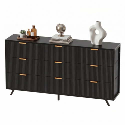 edx 9 Drawer Dresser for Bedroom, Fluted Wide Dresser for Closet, Living Room, Black