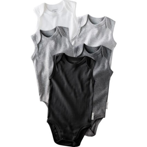 Sam Assorted 5-Pack Sleeveless Organic Cotton Bodysuits, 0-3M