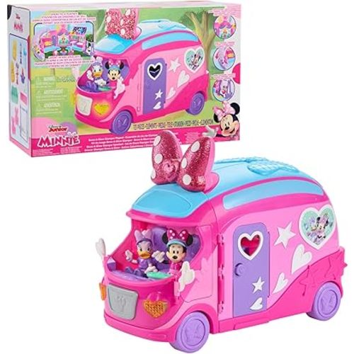 Disney Junior Minnie Mouse Bows-A-Glow Rolling Glamper 13-piece Figures and Playset, Kids Toys for Ages 3 Up, Amazon Exclusive by Just Play
