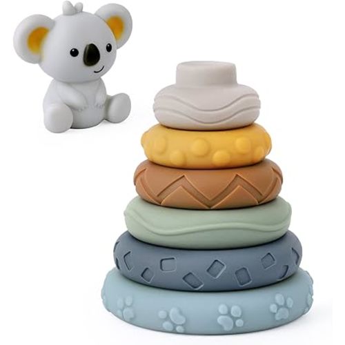 ZWYOIUG Stacking Nesting Baby Toys, Learning Soft Stacking Blocks Ring Stacker Toys, STEM Squeeze Teething Baby Toys, Early Educational Circle Gifts for Babies Toddlers Kids 6 12 18 Months(7 PCS)