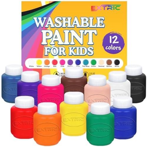 EXTRIC Washable Paint for Kids 12 PK Tempera Finger Paints 2oz Bottles