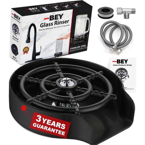 2025 BEY Automatic Glass Rinser - Powerful Cup Washer for Kitchen Sink, Stainless Steel Baby Bottle Cleaner Sinks Attachment, Bar Accessories Spray Metal