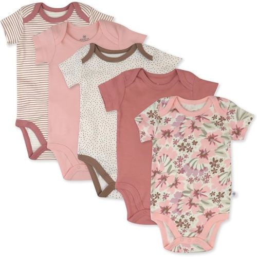 HonestBaby 5-pack Short Sleeve Bodysuits 100% Organic Cotton, 3-6 Months