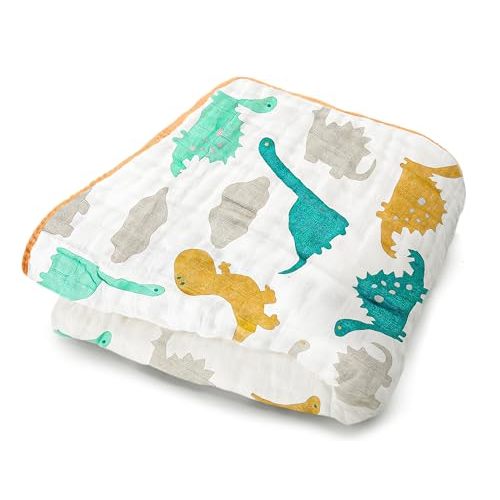 ZPECC Muslin Baby Blanket Thicker, 30x40 Organic Cotton Newborn Receiving Quilt Hypoallergenic for Baby Essentials Swaddle Crib Stroller, Dinosaur