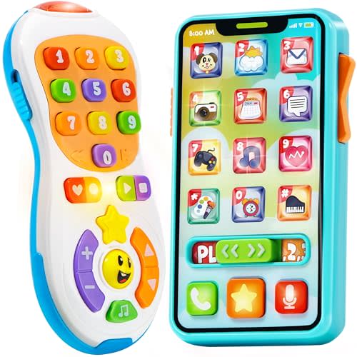 JOYIN Upgraded Toy Phone and Remote Control Set, 90+ Music and Learning Phrases, Baby Toys 6-12 Months, Toddler Birthday Gifts for Girls Boys