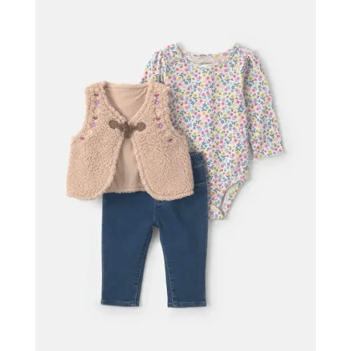 Baby Girl 3-Piece Floral Teddy Fleece Long-Sleeve Layering Set | Carter's