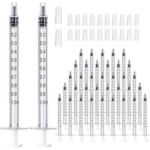 JOLLY PARTY 100 Pack 1ml Syringes with Caps, 1cc Syringe Needleless, Small Oral Syringe with Tip Cap Individually Wrapped for Scientific Labs, Liquid Measuring, Pet Feeding, Oil & Glue Dispenser