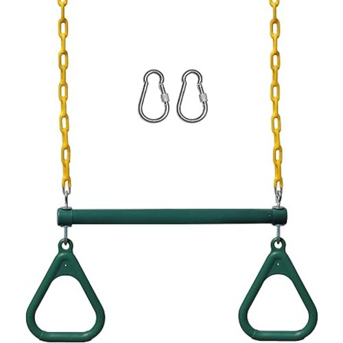 Jungle Gym Kingdom Swing Sets for Backyard, Monkey Bars & Swingset Accessories - Set Includes 18" Trapeze Swing Bar & 48" Heavy Duty Chain with Locking Carabiners - Outdoor Play Equipment (Green)
