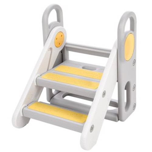 Foldable Step Stool for Toddlers, Adjustable 3-Step to 2-Step Kids Ladder with Handles for Bathroom Sink, Kitchen, Bed & Potty Training, Anti-Slip