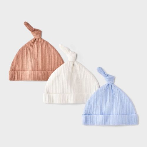 Baby Boys' 3pk Ribbed Hats - Cloud Island™ Blue/tan/white 0-6M