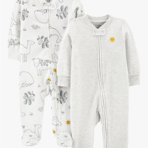 Simple Joys by Carter's unisex-baby 2-way Zip Thermal Footed Sleep and Play, Pack of 2