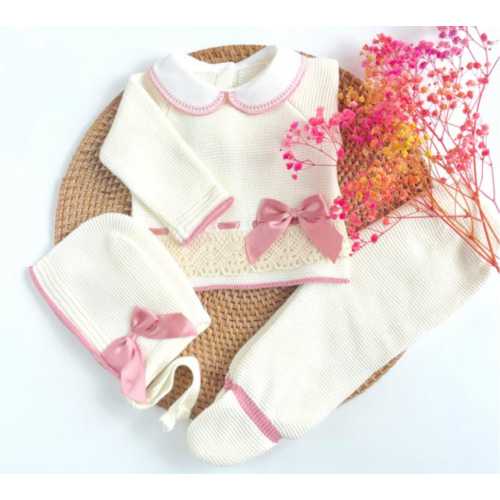 Newborn Spanish knitted knit Set primera puesta baby Girl clothing first hospital outfit Romper footie traje punto bebe