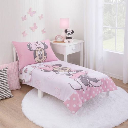 Disney Minnie Mouse 3pc Dancing Bows Toddler Comforter Bedding Set: Knitted Midweight Fabric, Classic Pattern, Standard Crib/Toddler Size