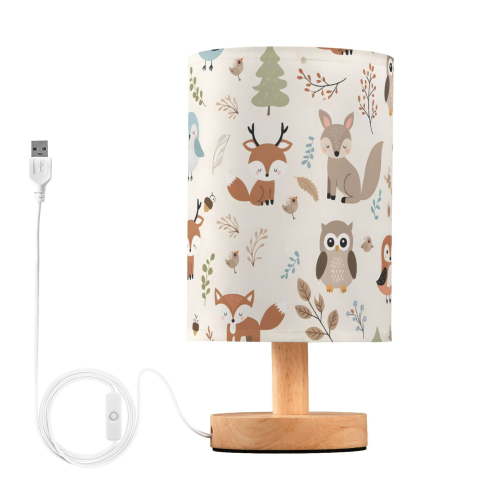 Bedside Desk Lamp LED Bulb Night Light USB Power Fabric Lampshade Table Lamps Cute Owl Fox Tree