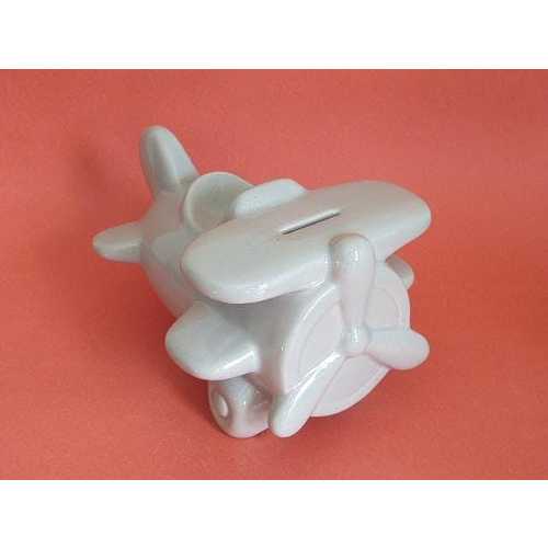 ROCKVILLECRAFT Airplane Coin Bank Light Gray Glossy Ceramic 4.5" x 8.25" x 6.5"
