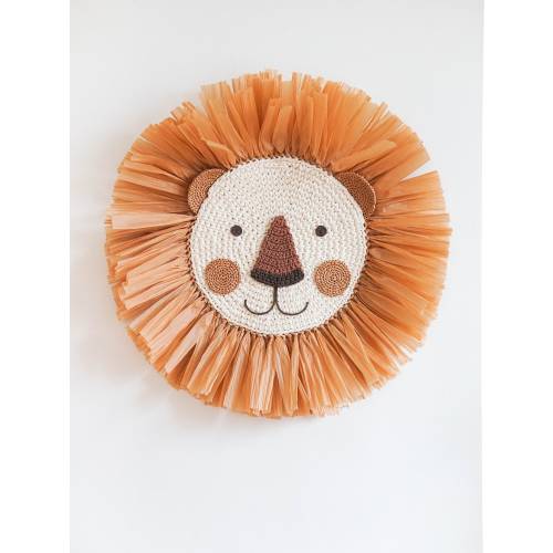 Large Lion Face Raffia Wall Hanging (24"), Safari Jungle Theme Nursery, Crochet Lion Head Boho Nursery Decor