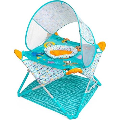 Bright Starts Disney Baby Finding Nemo Pop 'N Jump Portable Baby Jumper, Foldable Indoor/Outdoor Baby Jumper with Sensory Activities, Ages 6–12 Months