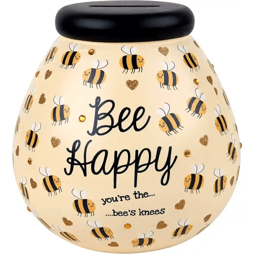 Hand Painted Honey Bee Happy Funds Kids Save and Smash Handcrafted Ceramic Money Box | Eco Freindly & Recyclable Piggy Bank | Perfect Decorative Gift and Save for New Toys & Video Games