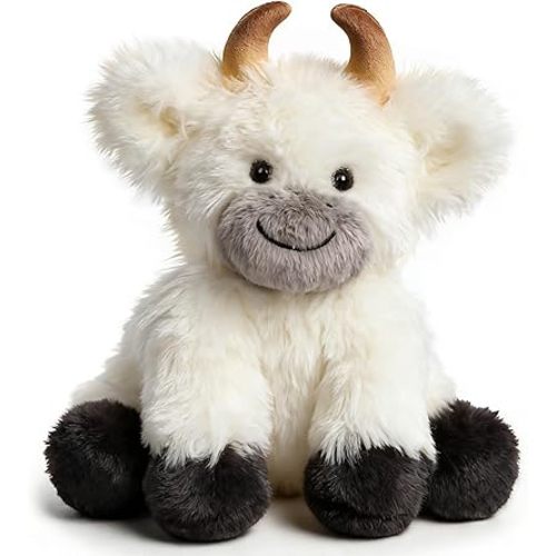 Hopearl Adorable Plush Yak Cow Toy Floppy White Yak Soft Kawaii Stuffed Animal Cute Birthday Holiday Gift for Boys Girls Kids Toddlers, White, 10''