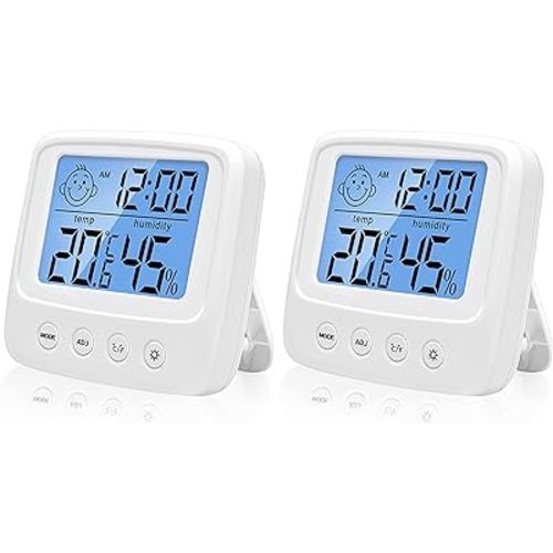 Mumoo Bear Indoor Thermometers Hygrometer Digital Room Thermometer and Humidity Gauge with Clock Humidity Temperature, 5s Fast Refresh, Backlight Function for Home, Office, Bedroom (Pack of 2)