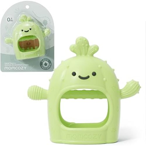 Momcozy Baby Teething Toys, Food Grade Silicone Baby Teether，Teething Mitten for Babies 0–6 Months，Teethers for Babies 6–12 Months，Anti Drop Wrist Teether with Multiple Chew Points， Grass Green