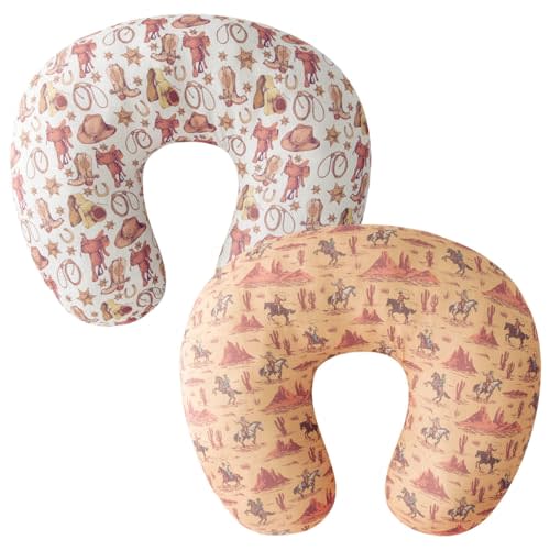 Little Jump 2 Pack Nursing Pillow Covers, Stretchy Removable Case for Breastfeeding Pillows, Ultra Soft Comfortable Slipcover for Baby Girls Boys Cowboy Boots hat (2 Pack Cowboy)