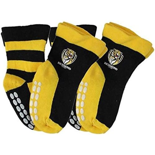 AFL Richmond Tigers Infant Non Slip Crew Supporter Socks 4 pairs | Australian Football League