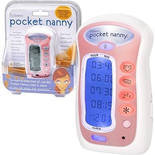 Pocket Nanny- Pink Baby Care Timer (Round The Clock Baby Tracker)- Clock and 4 Different Count up Reminders: Nursing, Sleeping, Potty Break, and Optional- Serves as a Soft Glow Nightlight for Kids