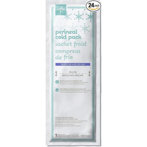 Medline Deluxe Perineal Cold Packs with Adhesive Strip, 4.5" x 14.25", Pack of 24, Ideal for Postpartum Perineal Care