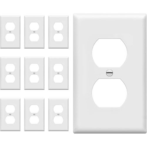 ENERLITES Duplex Wall Plates Kit, Electrical Outlet Covers, Standard Size 1-Gang 4.50" x 2.76", Unbreakable Polycarbonate Thermoplastic, Electric Receptacle Plug Covers, 8821-W-10PCS, White, 10 Pack