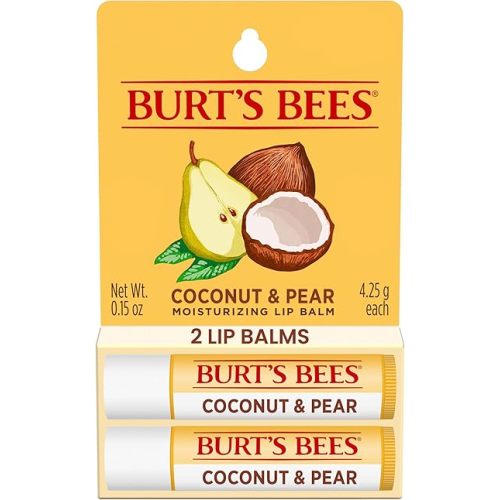 Burt's Bees Lip Balm - Coconut and Pear, Lip Moisturizer With Responsibly Sourced Beeswax, Tint-Free, Natural Origin Conditioning Treatment, 2 Tubes, 0.15 oz.