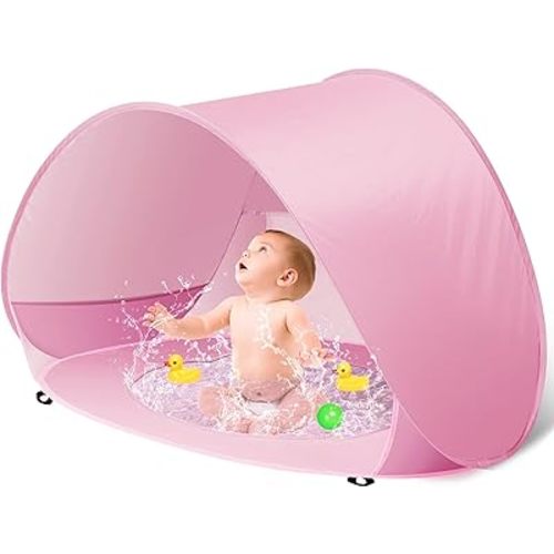 Baby Beach Tent with Pool, Pop Up Sun Shelter UPF 50+ UV Protection for Infant Toddlers, Portable Shade Tent with Carry Bag for Beach Outdoor Travel