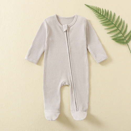 Rciityk Baby Girls Boys Footie Pajamas Rompers Newborn Baby 2 Ways Zipper Crewneck Jumpsuits Unisex Infant Long Sleeve Solid Color Sleeper Bodysuit for 12 Months