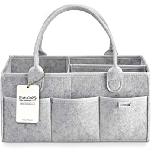 PUTSKA Baby Diaper Caddy Organizer Nursery Basket - A Baby basket gift registry for baby shower list. This is a baby must haves essentials. Neutral baby stuff for newborn boy nursery decor or girl